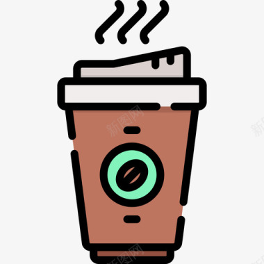 纸杯咖啡店97线性颜色图标图标