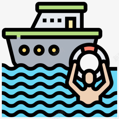 船舶救生员和应急服务线型颜色图标图标
