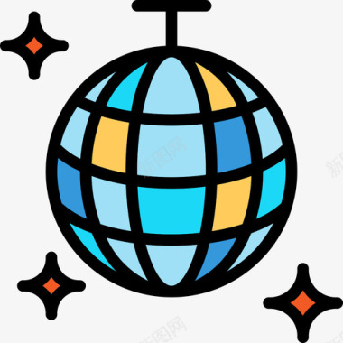 镜子球庆祝派对4线性颜色图标图标