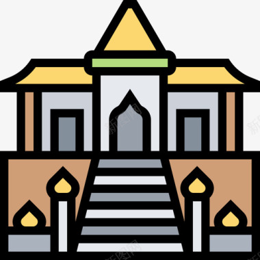 庙宇建筑31线条色彩图标图标