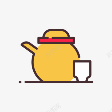 茶壶日本45线颜色图标图标