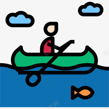 独木舟冒险38线性颜色图标图标