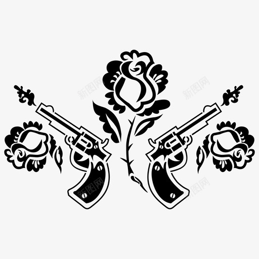 枪和玫瑰手枪武器图标svg_新图网 https://ixintu.com 手枪 武器 玫瑰