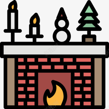 壁炉圣诞195线性颜色图标图标
