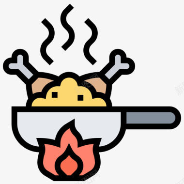 煎锅烹饪66线性颜色图标图标