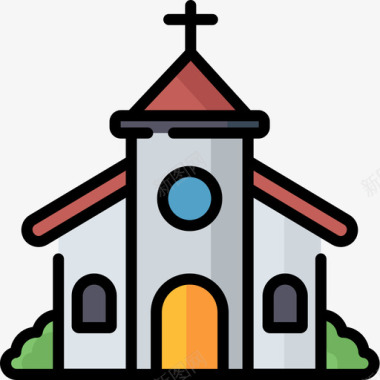 教堂家庭生活25线性颜色图标图标