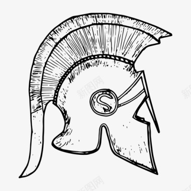 头盔罗马式素描图标图标