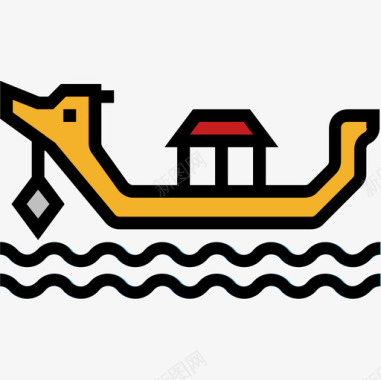 船曼谷标志和地标4线颜色图标图标