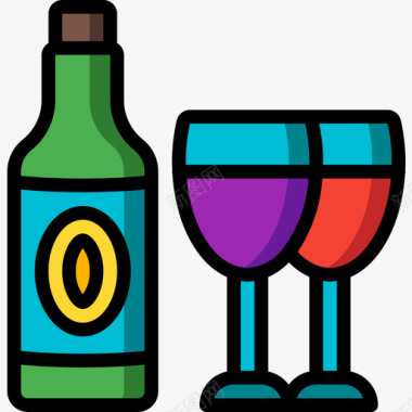 葡萄酒感恩节56线性颜色图标图标