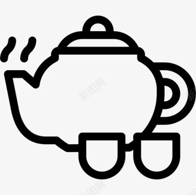 茶壶饮料10线性图标图标