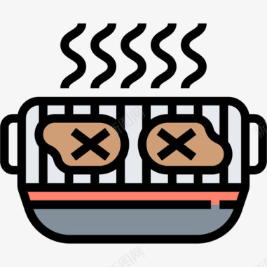 电烤架烧烤和烤架3线性颜色图标图标