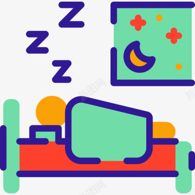 睡眠生活方式13线性颜色图标图标