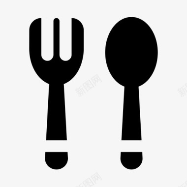 勺子和叉子吃厨房工具固体图标图标