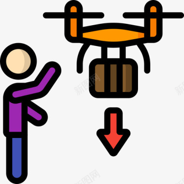 无人机无人机技术9线性颜色图标图标