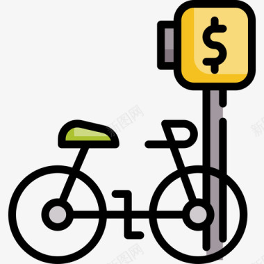 自行车城市生活24线性颜色图标图标