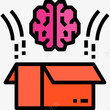 盒子大脑概念4线颜色图标图标