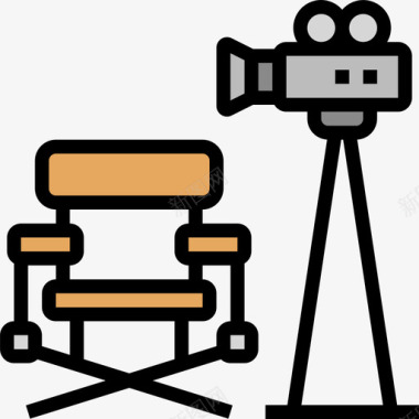 导演椅电影工业4线性颜色图标图标
