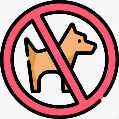 禁止携带宠物禁止信号5线性颜色图标图标