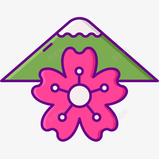富士山樱花节线色图标svg_新图网 https://ixintu.com 富士山 樱花 线色