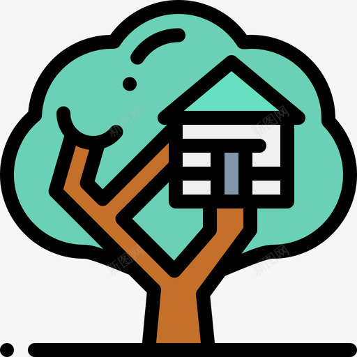树屋房屋类型21线形颜色图标svg_新图网 https://ixintu.com 卡通树屋 房屋类型21 树屋 线形颜色