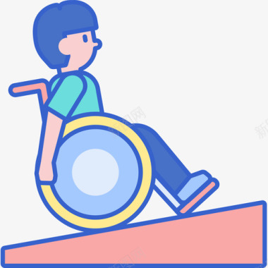 轮椅残疾线性颜色图标图标