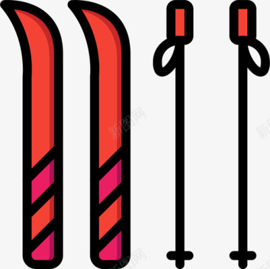 滑雪板冬季运动28线型颜色图标图标