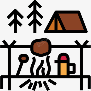 野营冒险38线性颜色图标图标