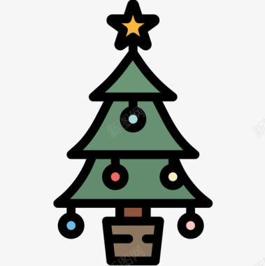 圣诞树圣诞195线形颜色图标图标