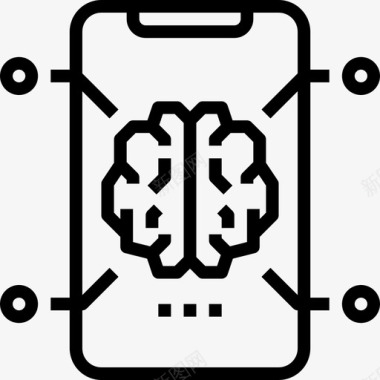 智能手机大脑概念线性图标图标