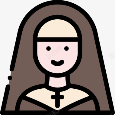修女复活节第9天线性颜色图标图标