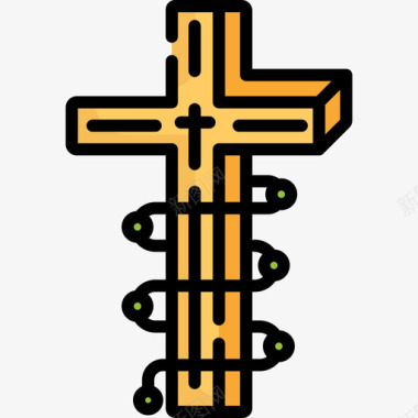 十字架葬礼24直线颜色图标图标