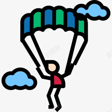 降落伞冒险38线性颜色图标图标
