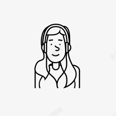 女人戴耳环耳机听乐图标图标