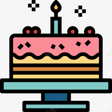 生日蛋糕蛋糕店91线性颜色图标图标