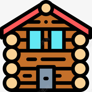 木屋房屋类型21线性颜色图标图标