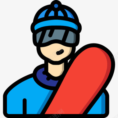 滑雪板冬季运动28线性颜色图标图标
