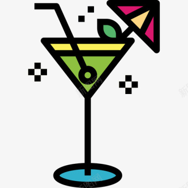 鸡尾酒卡拉OK3线性颜色图标图标