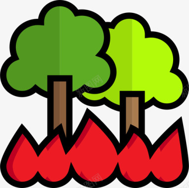 森林火灾污染13线性颜色图标图标