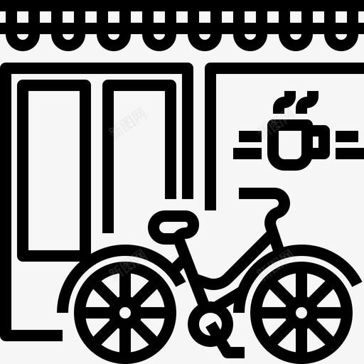 咖啡馆前面的自行车巴黎街道图标svg_新图网 https://ixintu.com 前面 咖啡馆 巴黎 爱的 自行车 街道 面的