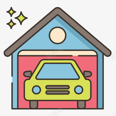 车库汽车服务31线性颜色图标图标