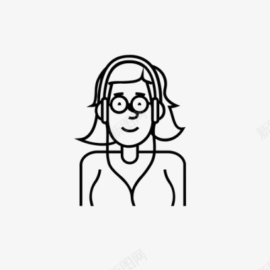 戴眼镜的女人耳机音响旋律图标图标