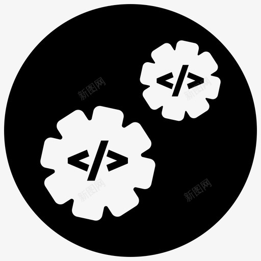 自动化代码配置图标svg_新图网 https://ixintu.com devops 代码 敏捷5黑色填充减去前面 自动化 设置 配置