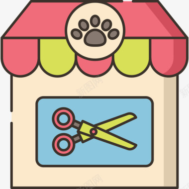 宠物店宠物美容线性颜色图标图标