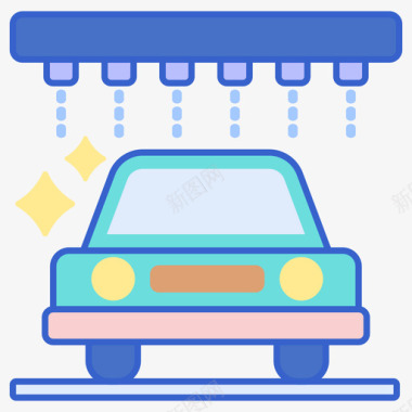 洗车清洁55线性颜色图标图标