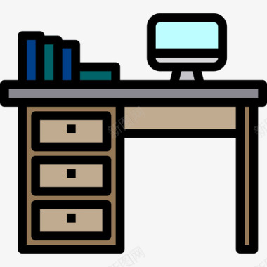 书桌家具129线性颜色图标图标