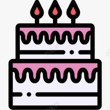 生日蛋糕派对和庆祝活动14线性颜色图标图标