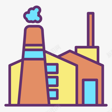 工厂建筑69线性颜色图标图标