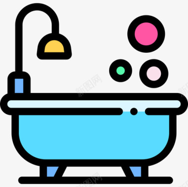 浴缸室内9线性颜色图标图标