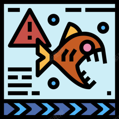 警告水族馆3线性颜色图标图标