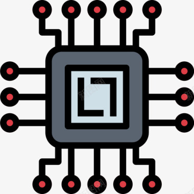 微芯片技术63线性彩色图标图标